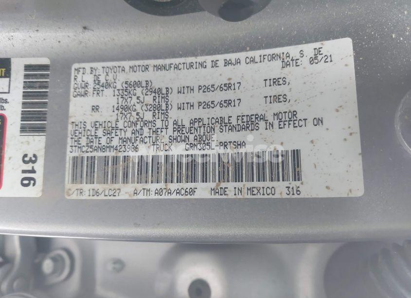 Photo 9 of 2021 Toyota Tacoma 4WD TRD SPORT (VIN 3TMCZ5AN8MM423986)