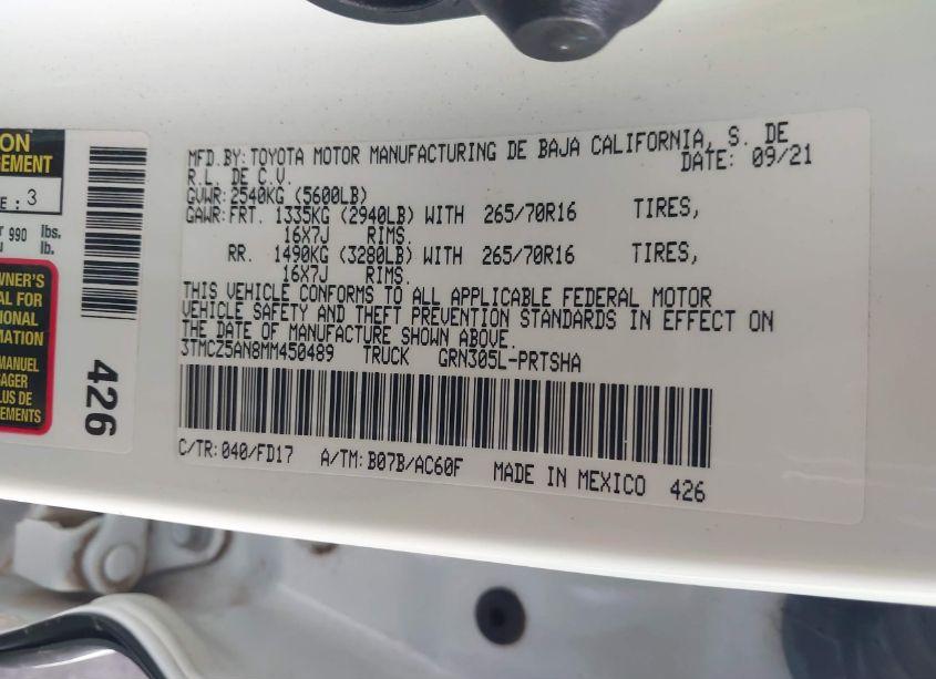 Photo 9 of 2021 Toyota Tacoma TRD OFF-ROAD (VIN 3TMCZ5AN8MM450489)