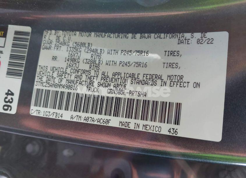 Photo 9 of 2022 Toyota Tacoma SR V6 (VIN 3TMCZ5AN8NM490816)