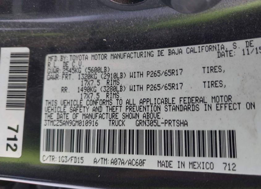Photo 9 of 2016 Toyota Tacoma TRD SPORT (VIN 3TMCZ5AN9GM010916)