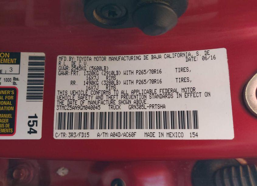 Photo 9 of 2016 Toyota Tacoma TRD OFF ROAD (VIN 3TMCZ5AN9GM040045)