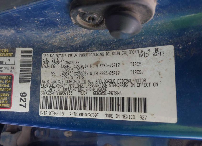 Photo 9 of 2017 Toyota Tacoma TRD SPORT (VIN 3TMCZ5AN9HM082135)