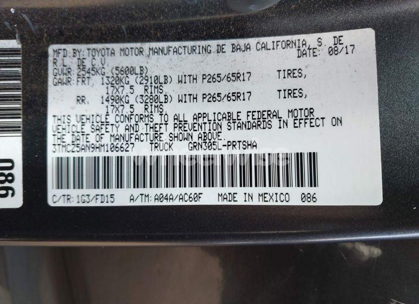 Photo 9 of 2017 Toyota Tacoma TRD SPORT (VIN 3TMCZ5AN9HM106627)