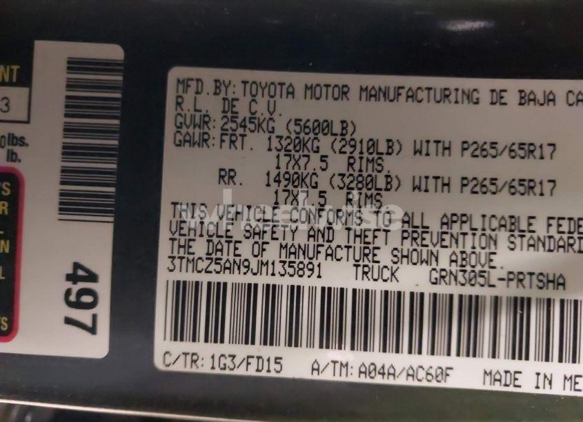 Photo 9 of 2018 Toyota Tacoma TRD SPORT (VIN 3TMCZ5AN9JM135891)