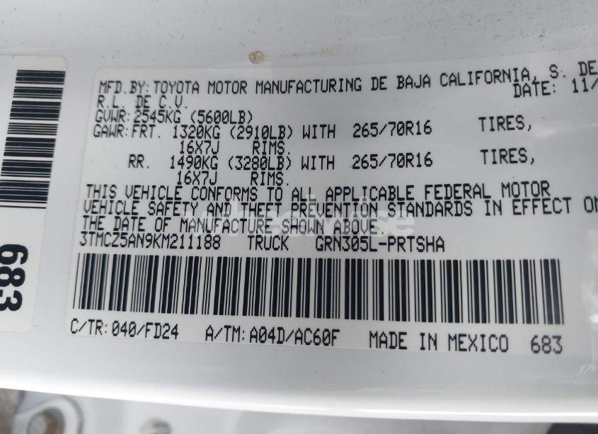 Photo 9 of 2019 Toyota Tacoma TRD SPORT (VIN 3TMCZ5AN9KM211188)