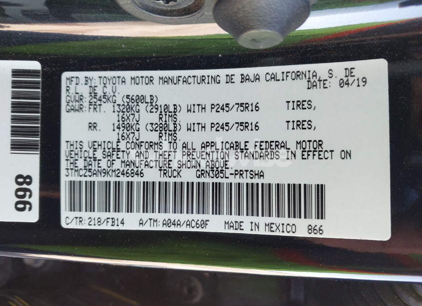 Photo 9 of 2019 Toyota Tacoma SR V6 (VIN 3TMCZ5AN9KM246846)