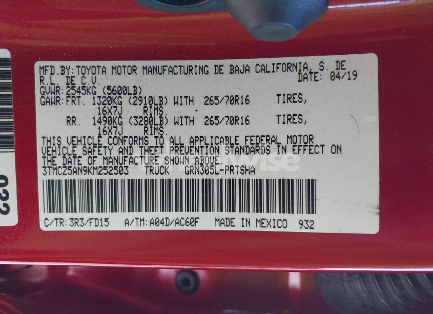 Photo 9 of 2019 Toyota Tacoma 4WD TRD OFF ROAD (VIN 3TMCZ5AN9KM252503)