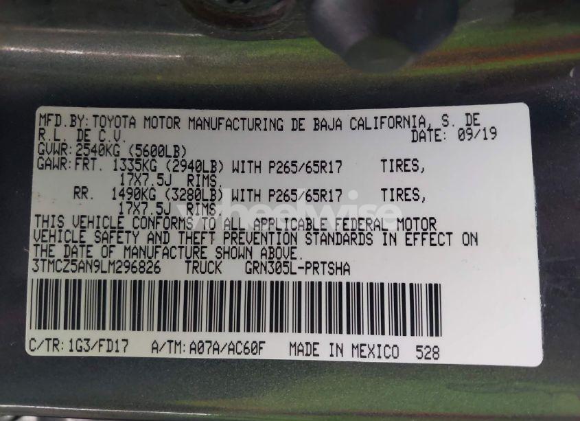 Photo 9 of 2020 Toyota Tacoma TRD SPORT (VIN 3TMCZ5AN9LM296826)