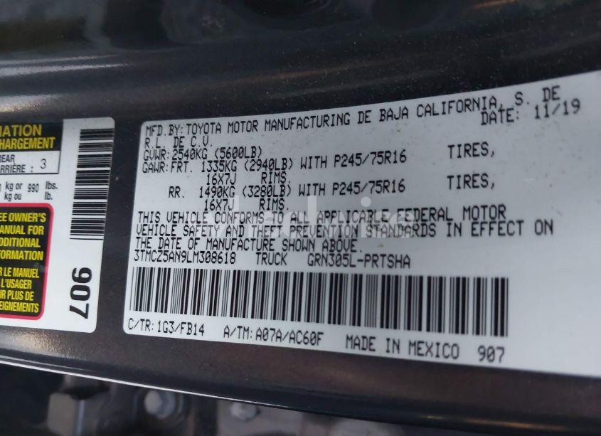 Photo 9 of 2020 Toyota Tacoma SR V6 (VIN 3TMCZ5AN9LM308618)