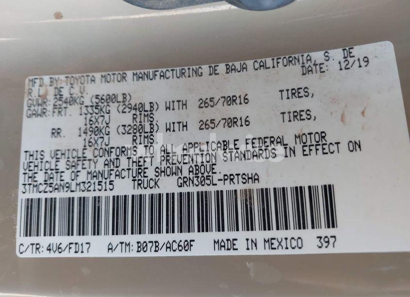 Photo 9 of 2020 Toyota Tacoma TRD OFF-ROAD (VIN 3TMCZ5AN9LM321515)