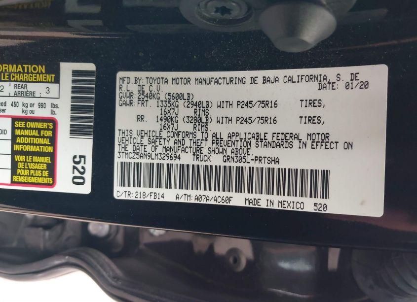 Photo 9 of 2020 Toyota Tacoma SR V6 (VIN 3TMCZ5AN9LM329694)