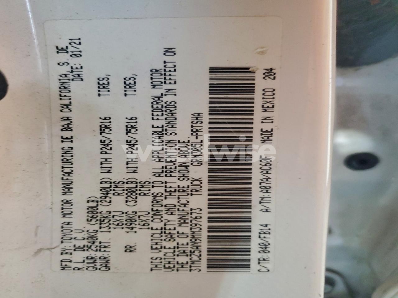 Photo 12 of 2021 TOYOTA TACOMA DOUBLE CAB (VIN 3TMCZ5AN9MM397673)