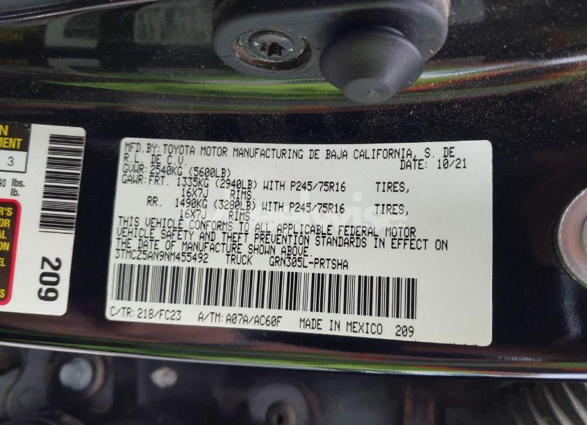 Photo 9 of 2022 Toyota Tacoma SR5 V6 (VIN 3TMCZ5AN9NM455492)