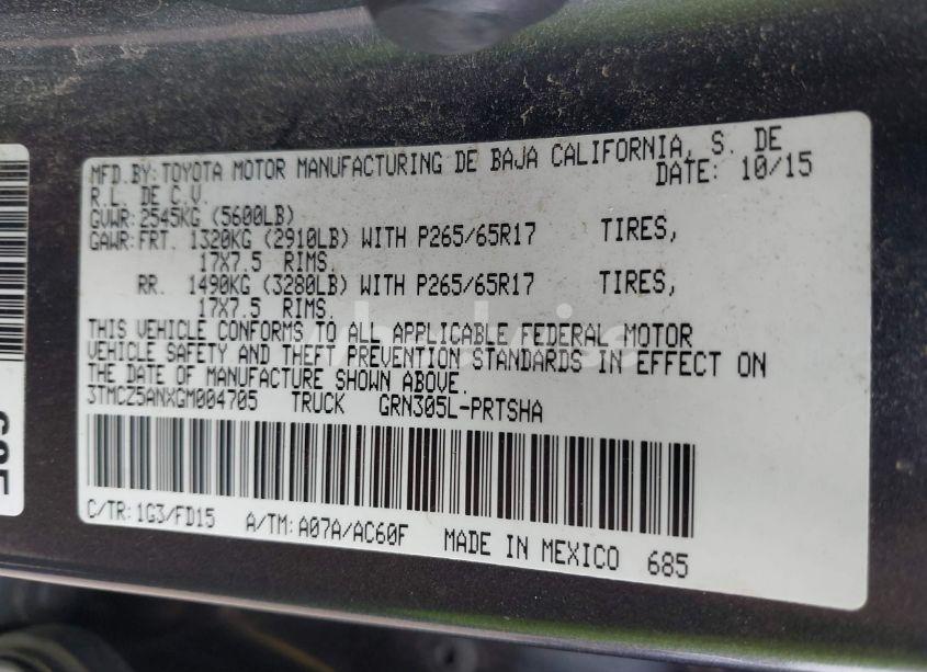 Photo 9 of 2016 Toyota Tacoma TRD SPORT (VIN 3TMCZ5ANXGM004705)
