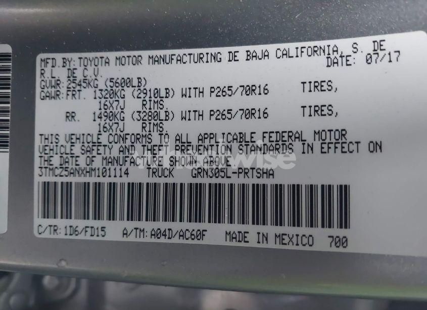 Photo 9 of 2017 Toyota Tacoma TRD OFF ROAD (VIN 3TMCZ5ANXHM101114)