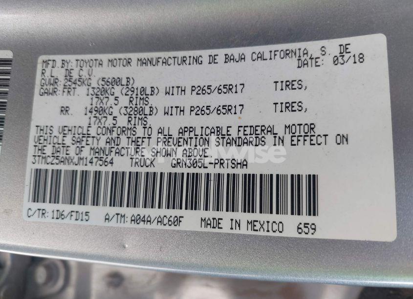 Photo 9 of 2018 Toyota Tacoma TRD SPORT (VIN 3TMCZ5ANXJM147564)