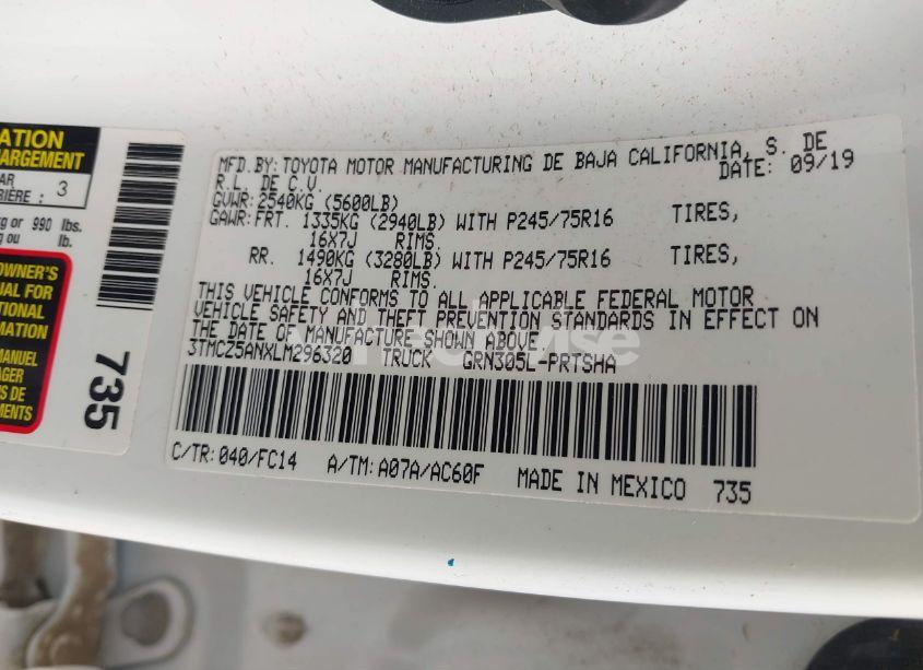 Photo 9 of 2020 Toyota Tacoma SR5 V6 (VIN 3TMCZ5ANXLM296320)