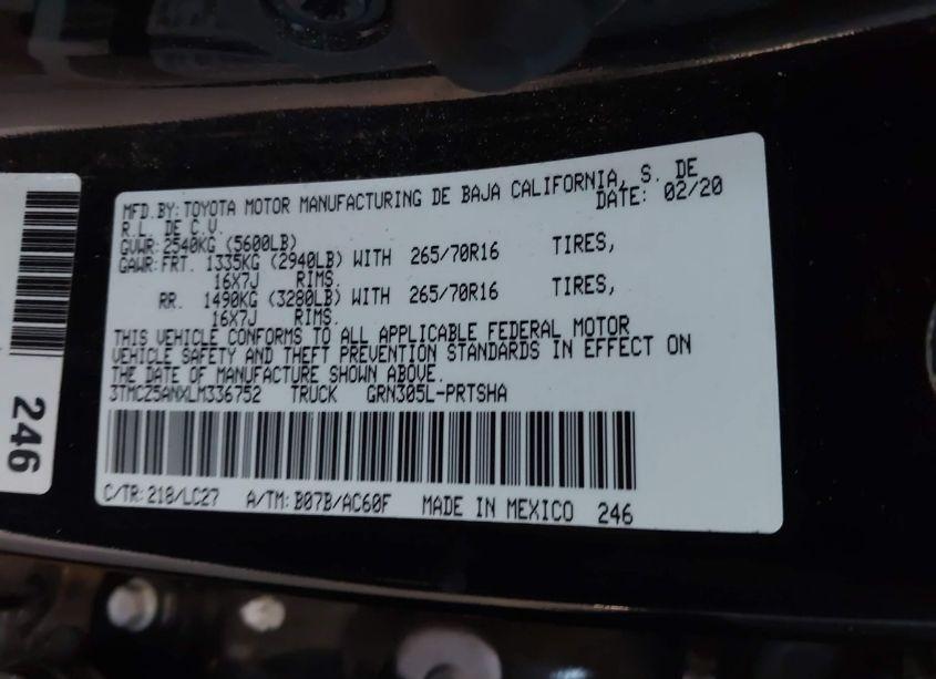 Photo 9 of 2020 Toyota Tacoma TRD OFF-ROAD (VIN 3TMCZ5ANXLM336752)