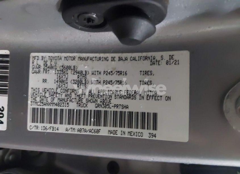 Photo 9 of 2021 Toyota Tacoma SR V6 (VIN 3TMCZ5ANXMM402315)