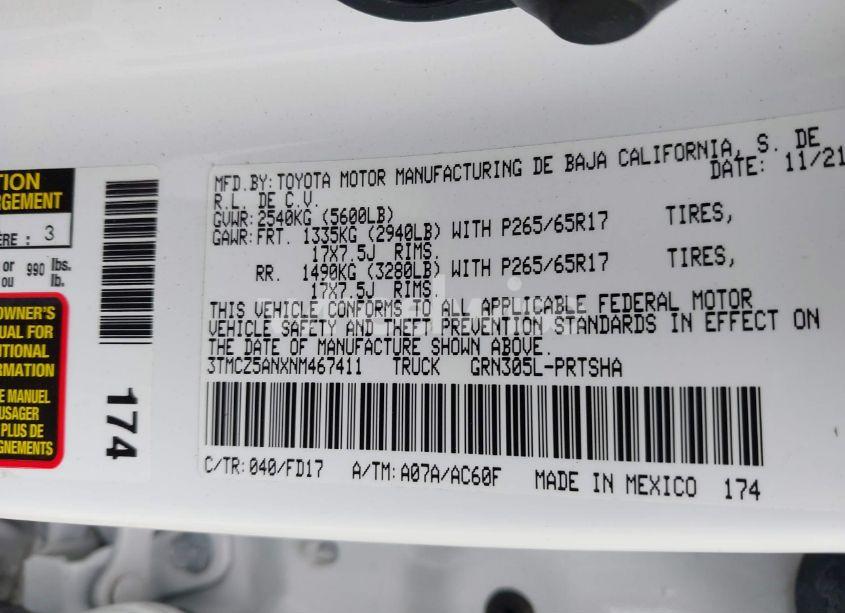 Photo 9 of 2022 Toyota Tacoma TRD SPORT (VIN 3TMCZ5ANXNM467411)