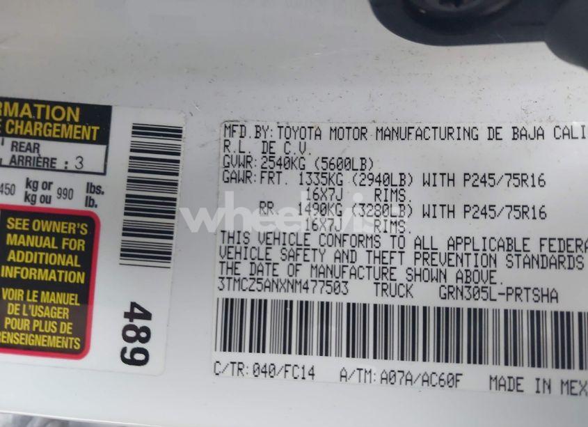 Photo 9 of 2022 Toyota Tacoma SR5 V6 (VIN 3TMCZ5ANXNM477503)
