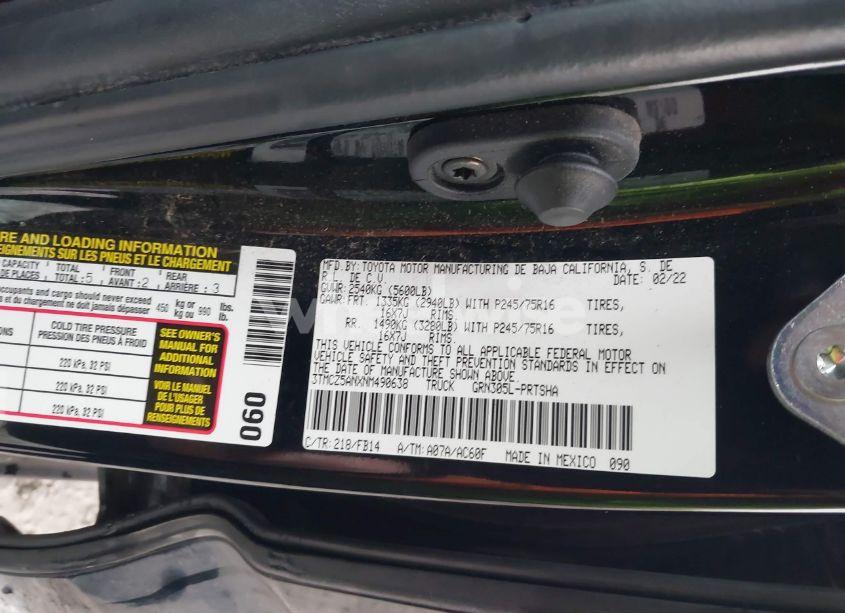 Photo 9 of 2022 Toyota Tacoma SR V6 (VIN 3TMCZ5ANXNM490638)