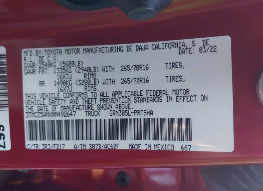 Photo 9 of 2022 Toyota Tacoma TRD OFF ROAD (VIN 3TMCZ5ANXNM492647)