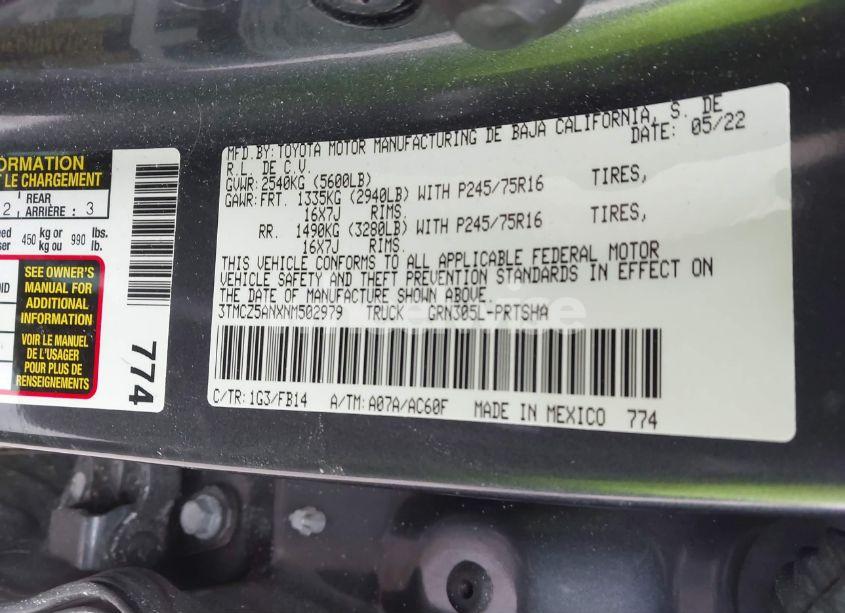 Photo 9 of 2022 Toyota Tacoma SR V6 (VIN 3TMCZ5ANXNM502979)