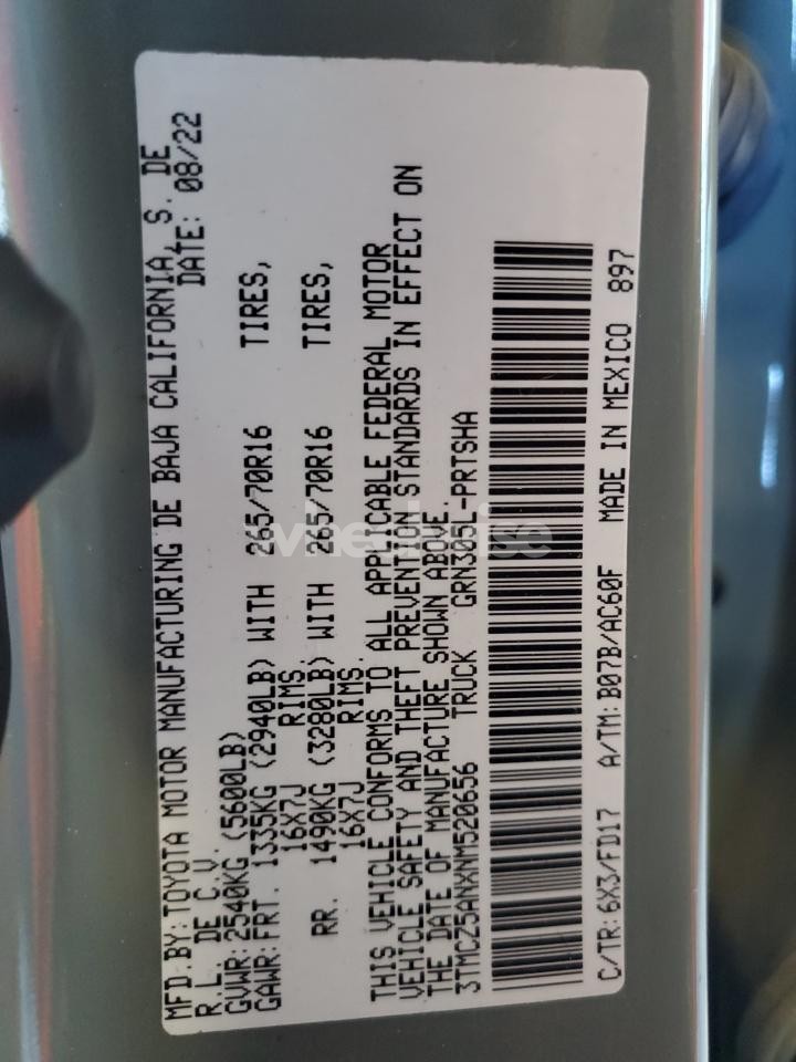 Photo 12 of 2022 TOYOTA TACOMA DOUBLE CAB (VIN 3TMCZ5ANXNM520656)