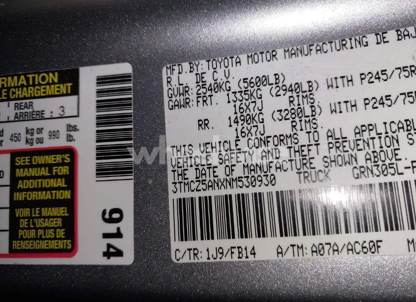 Photo 9 of 2022 Toyota Tacoma SR V6 (VIN 3TMCZ5ANXNM530930)