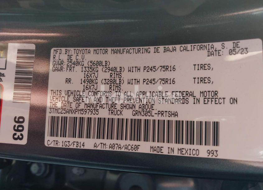 Photo 9 of 2023 Toyota Tacoma SR V6 (VIN 3TMCZ5ANXPM597935)