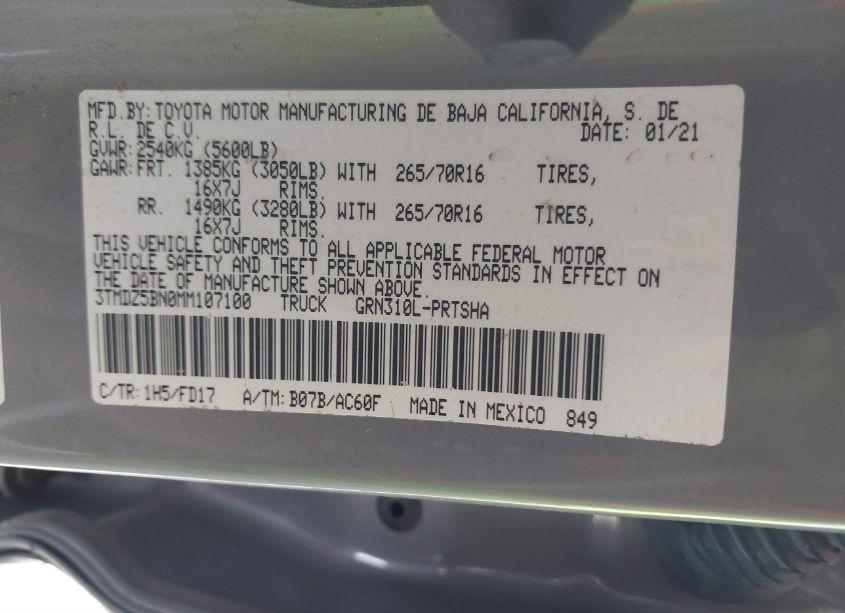 Photo 9 of 2021 Toyota Tacoma TRD OFF-ROAD (VIN 3TMDZ5BN0MM107100)