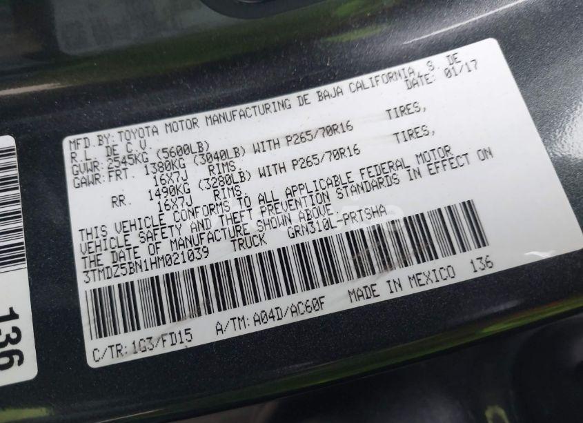 Photo 9 of 2017 Toyota Tacoma TRD OFF ROAD (VIN 3TMDZ5BN1HM021039)