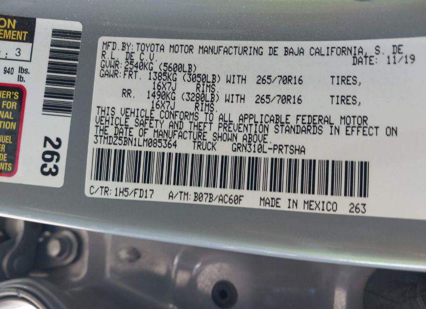 Photo 9 of 2020 Toyota Tacoma TRD OFF-ROAD (VIN 3TMDZ5BN1LM085364)