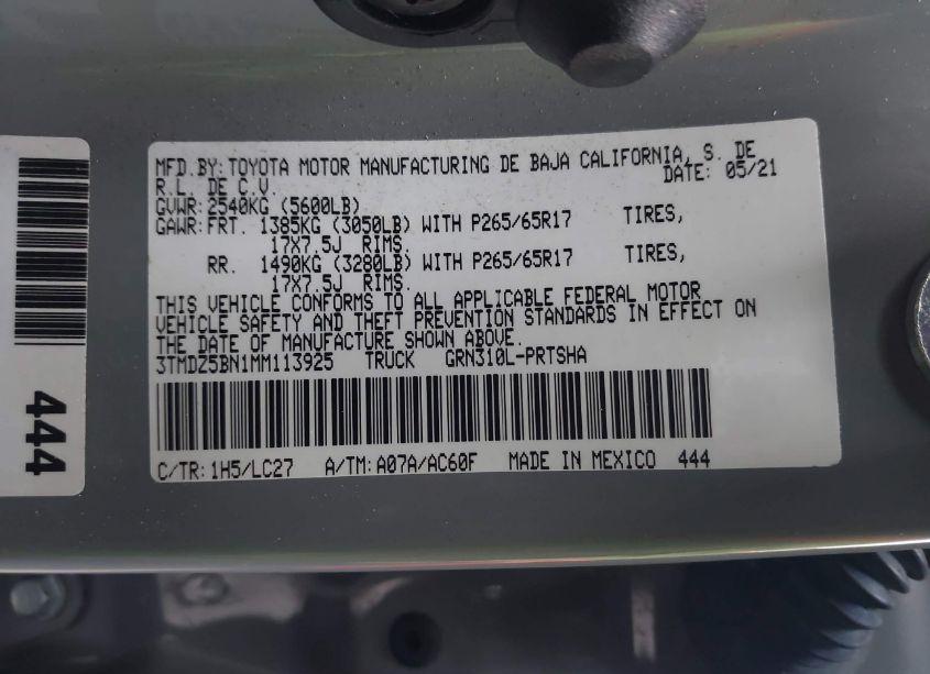 Photo 9 of 2021 Toyota Tacoma TRD SPORT (VIN 3TMDZ5BN1MM113925)