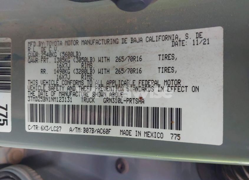 Photo 9 of 2022 Toyota Tacoma TRD OFF ROAD (VIN 3TMDZ5BN1NM123131)