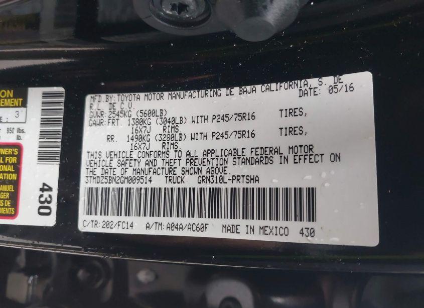 Photo 9 of 2016 Toyota Tacoma SR5 V6 (VIN 3TMDZ5BN2GM009514)