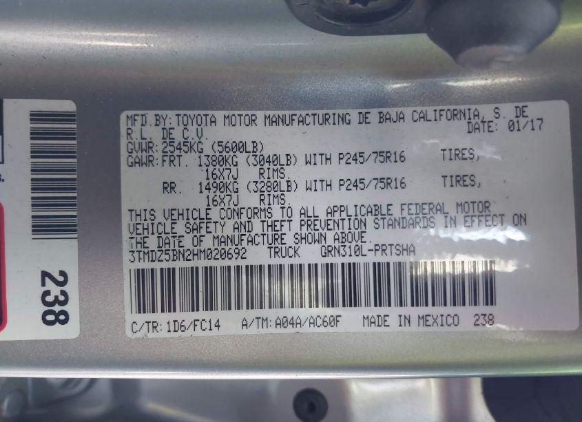 Photo 9 of 2017 Toyota Tacoma SR5 V6 (VIN 3TMDZ5BN2HM020692)