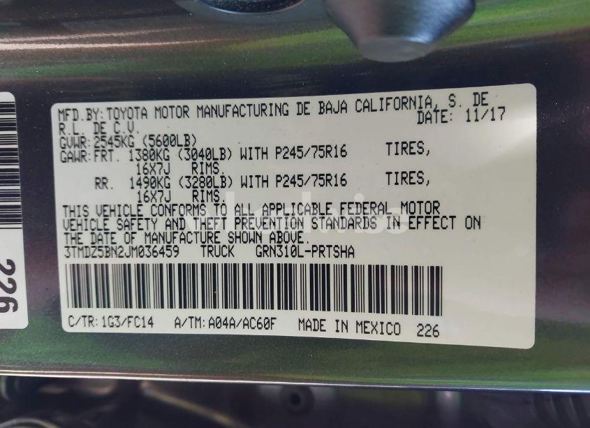 Photo 9 of 2018 Toyota Tacoma SR5 V6 (VIN 3TMDZ5BN2JM036459)