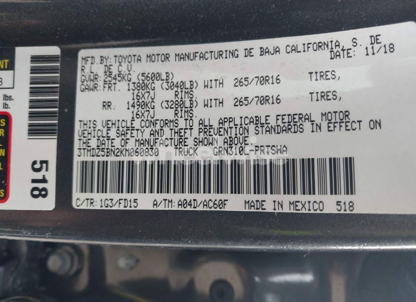 Photo 9 of 2019 Toyota Tacoma TRD OFF ROAD (VIN 3TMDZ5BN2KM060830)