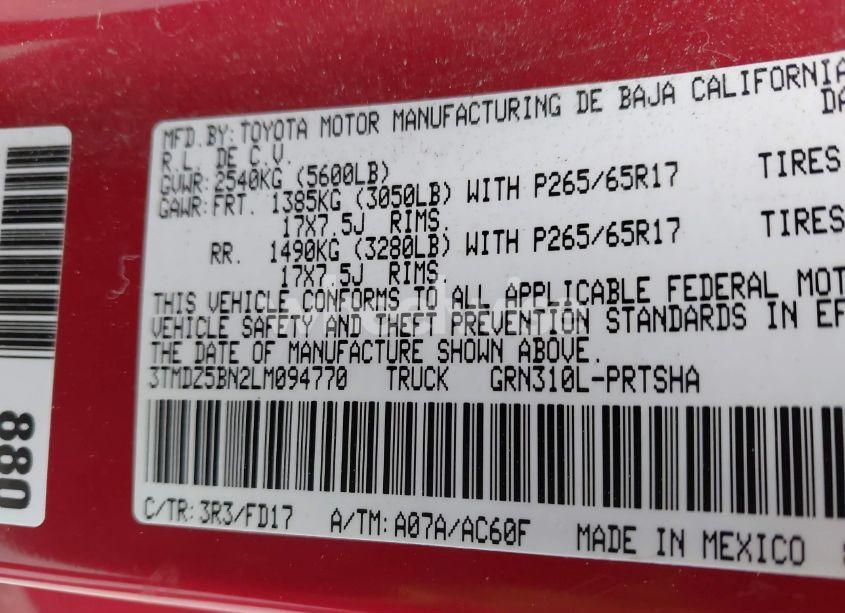 Photo 9 of 2020 Toyota Tacoma TRD SPORT (VIN 3TMDZ5BN2LM094770)