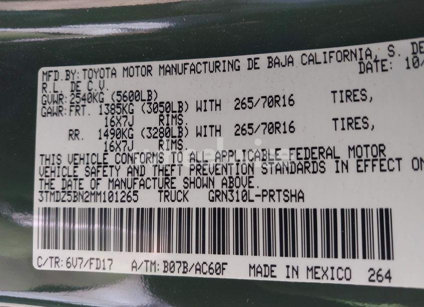 Photo 9 of 2021 Toyota Tacoma TRD OFF-ROAD (VIN 3TMDZ5BN2MM101265)