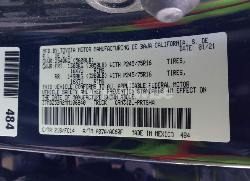 Photo 9 of 2021 Toyota Tacoma SR5 V6 (VIN 3TMDZ5BN2MM106840)