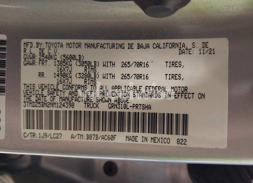 Photo 9 of 2022 Toyota Tacoma TRD OFF ROAD (VIN 3TMDZ5BN2NM124398)