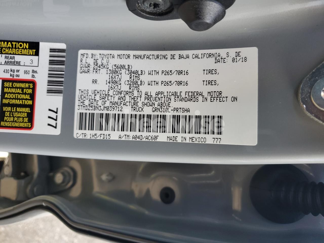 Photo 12 of 2018 TOYOTA TACOMA DOUBLE CAB (VIN 3TMDZ5BN3JM039712)