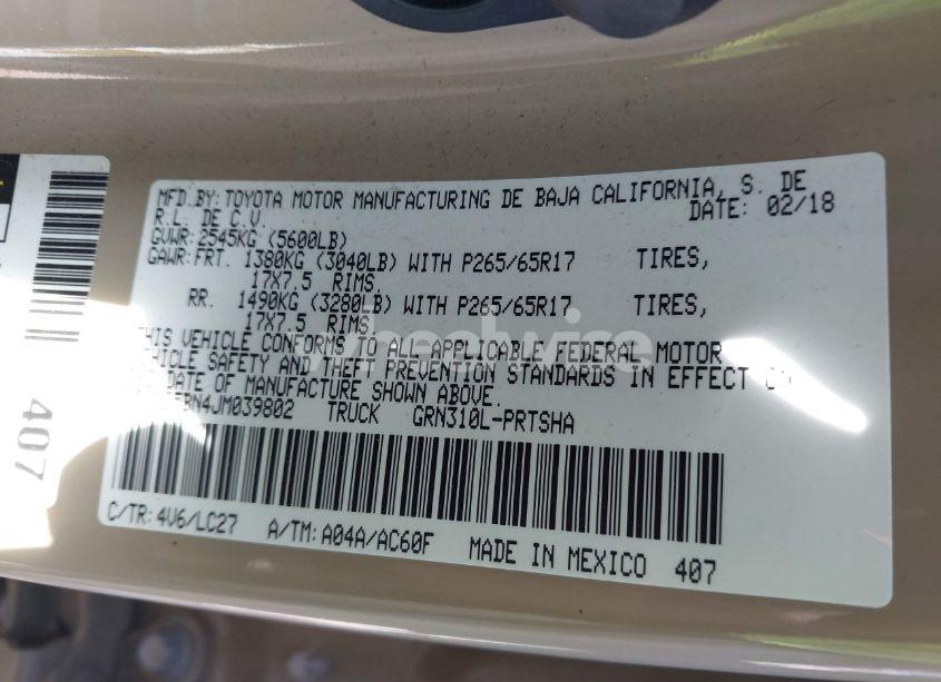 Photo 9 of 2018 Toyota Tacoma TRD SPORT (VIN 3TMDZ5BN4JM039802)