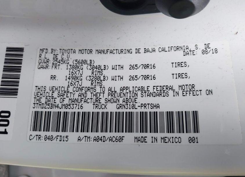 Photo 9 of 2018 Toyota Tacoma TRD OFF ROAD (VIN 3TMDZ5BN4JM053716)