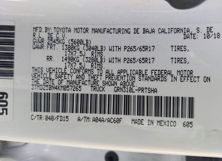 Photo 9 of 2019 Toyota Tacoma TRD SPORT (VIN 3TMDZ5BN4KM057265)