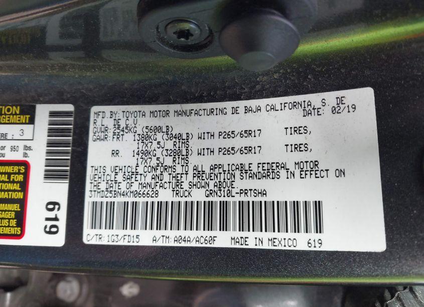 Photo 9 of 2019 Toyota Tacoma TRD SPORT (VIN 3TMDZ5BN4KM066628)