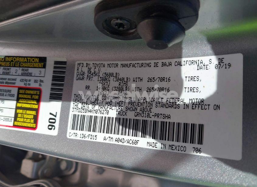 Photo 9 of 2019 Toyota Tacoma TRD OFF ROAD (VIN 3TMDZ5BN4KM076270)